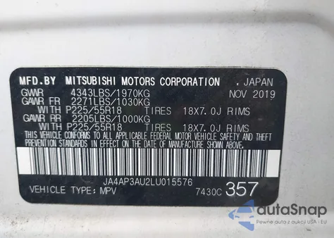 2020 Mitsubishi Outlander Sport Es/Sp from USA, damaged, VIN JA4AP3AU2LU015576